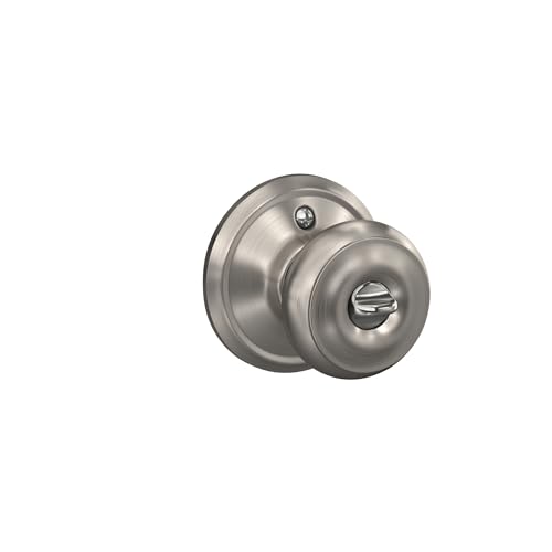 Image of Schlage F51A GEO 619 Georgian Door Knob, Keyed Entry Lock, Satin Nickel