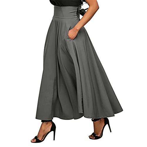 Jupe trapèze longue plissée à taille haute flatteuse avec poche originale - 5