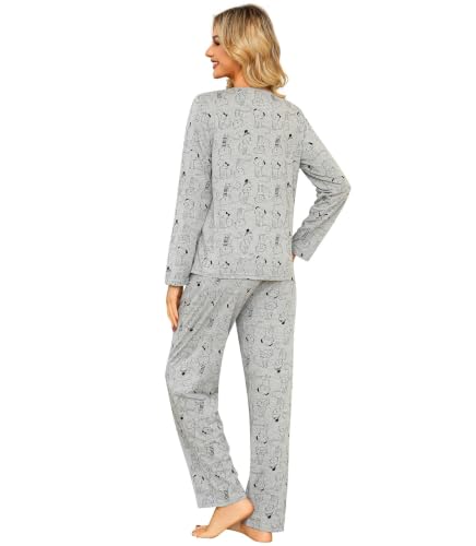 Image of ENJOYNIGHT Womens Pajama Set Cotton Pjs Long Sleeve Sleepwear with Pockets