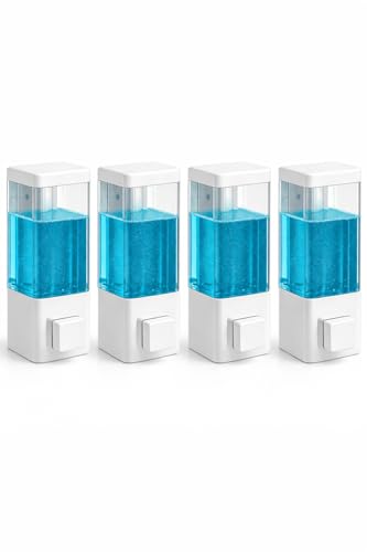 Image of Wall Mounted Liquid Soap Dispenser | Manual Handwash & Sanitizer Dispenser | Refillable Bathroom & Kitchen Soap Dispenser | Leak-Proof Push Button Design | White | Pack of 4