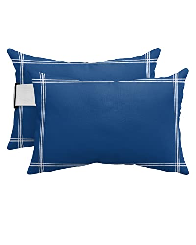 T&H XHome Outdoor Pillow for Chaise Lounge Chair, Solid Color Navy Blue Waterproof Headrest Pillow Lumbar Pillows with Insert & Adjustable Elastic Strap for Beach, Poolside, Patio, Office (2 Pack)