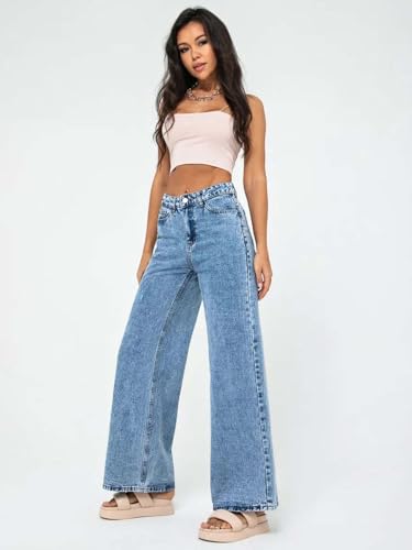 Image of KOTTY Women's High Waist Wide Leg Jeans Stretchable Denim Casual Wear for Modern Styling