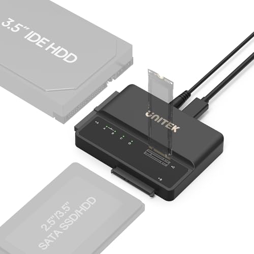 Image of Unitek 3-in-1 M.2 NVMe /SATA /IDE Adapter, 10Gbps USB 3.2, Tool-Free | Simultaneous NVMe, SATA & IDE Access; Fits 2230-2280 M.2, 2.5 /3.5 SATA, 3.5 IDE; Hot-Swap, Auto Sleep, No Driver
