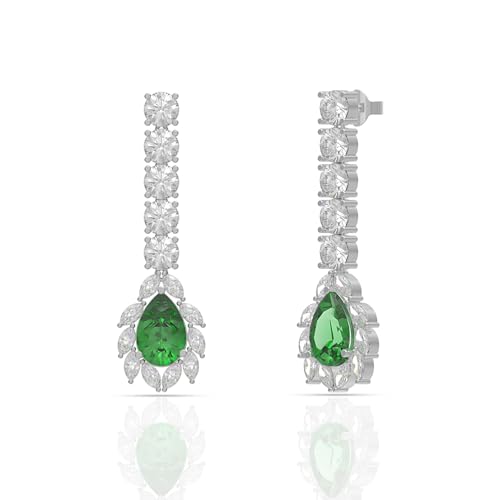 Image of 925 Sterling Silver Dangle Earrings for Women | AAA Cubic Zirconia Silver Drop Earrings | Rhodium Plated Anti-Tarnish Hypoallergenic Jewellery | Lightweight Fashion Earrings | Birthday, Anniversary & Rakhi Gift
