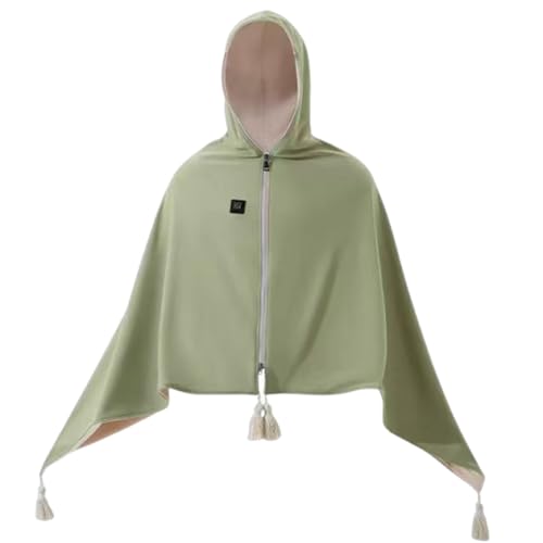 New Heated Shawl, Portable Electric Heating Shawl, Wearable Heated Blanket Shawls Wrap for Office Home Travel, Hooded Design, 3 Temperature Levels, Washable (Green(Only Shawl))