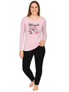 Disney Minnie Mouse Schlafanzug für Damen - Good Times Pyjama Set Langarm Oberteil mit Hose Rosa/Schwarz (DE/NL/SE/PL, Alphanumerisch, XL, Regular, Regular, Rosa/Schwarz)