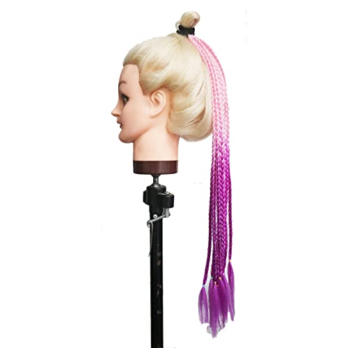 Ombre Colored Small Three Strands Braids Hair Extensions with Rubber Bands Rainbow Braided Synthetic Hairpieces Ponytail for Women Kids Girls Fold 24inches 2pcs/Pack (24inches, A18) - Image 5