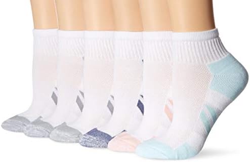 Amazon Essentials Women's Peformance Cotton Cushioned Athletic Ankle Socks, 6 Pairs, White Horizontal Stripe, 6-9