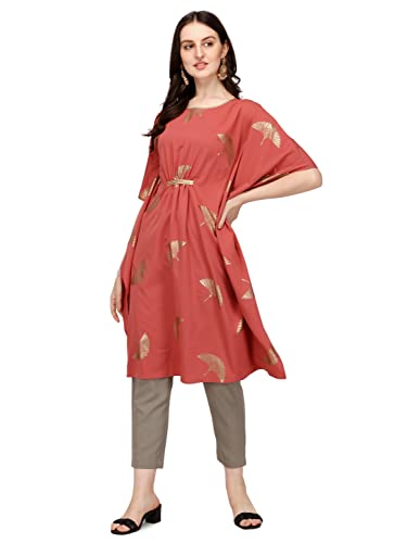 Image of FIORRA Women's Dusty Pink Poly Crepe Kaftan Kurta with Pant SET0035