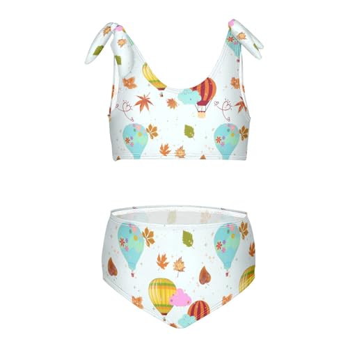 Girls Hot Balloon and Maple Leaf Patterns Swimsuit Two Pieces Bikini Set Bathing Suits Swimwear Crop Top Swimsuit Set