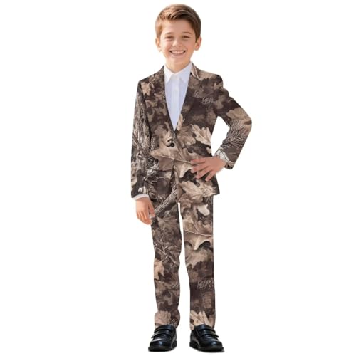 Yewattles Boys Suit Set Modern Formal Fit Kids Suits Adjustable Waist Boys Wedding Outfit for Boy Communion Suits for Holiday Travel Retro Tree Leaf