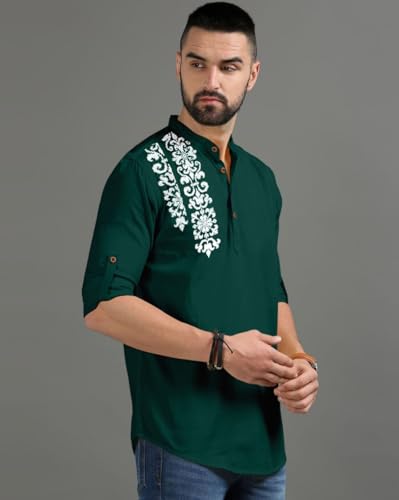 Image of FINIVO FASHION Men's Regular Fit Cotton Blend Kurta Shirt | Full Sleeve Ethnic Shirt with Mandarin Collar and Button Placket | Casual Kurta for Daily and Traditional Use