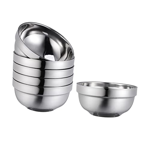 BESTYASH 6Pcs Double Layer Insulated Stainless Steel Bowls for Hot Rice Bowls Dinnerware for Family Meals for Soup and Snacks
