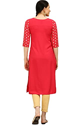 Image of Women's Crepe Printed Straight Kurti (ALC4039PCH1 Peach Small)