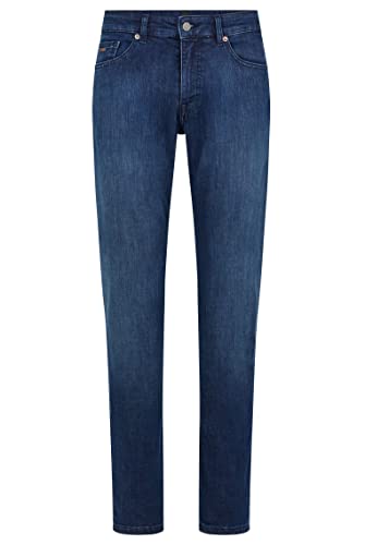 Image of BOSS Delaware Slim-fit Jeans in Blue-Black Soft-Motion Denim