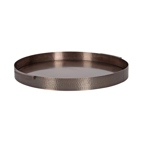 Kate and Laurel Samana Modern Round Metal Ottoman Tray, 20 x 19, Bronze, Transitional Circle Serving Tray with Hammered Surface for Use as Decorative Tray or Entryway Decor