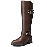 SHIBEVER Women's Knee High Boots: Dark Brown Round Toe Side Zipper Motorcycle Riding Boots - Low Block Heel Tall Fall Boots 2026 Size 8.5