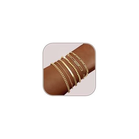 Luxval Gold Bracelets for Women 18K Gold Plated Bracelet Stack for Women Trendy Dainty Gold Cuban Paperclip Snake Beaded Figaro Chain Bracelets Jewelry Sets for Women Cover