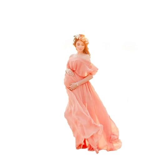 HYFEUOKF Robe de maternité Sexy à épaules dénudées et Manches fluides, en Satin de Coton et Mousseline de Soie, Coupe Ample, Style bohème