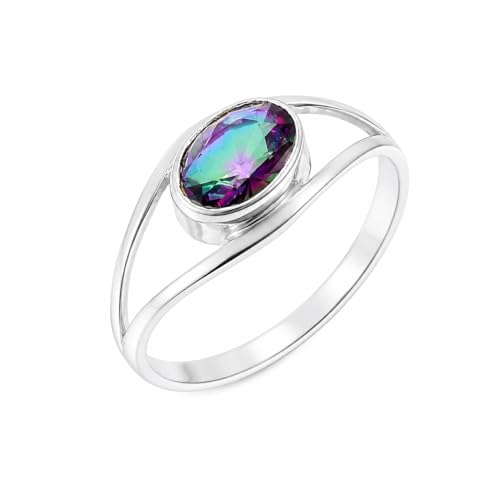 Bague ovale quartz mystique argent sterling 925 anti ternissement