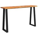 vidaXL Solid Acacia Wood Console Table with Live Edge Design, Industrial-Style U-Shape Powder-Coated Steel Legs, Ideal for Living Room or Hallway
