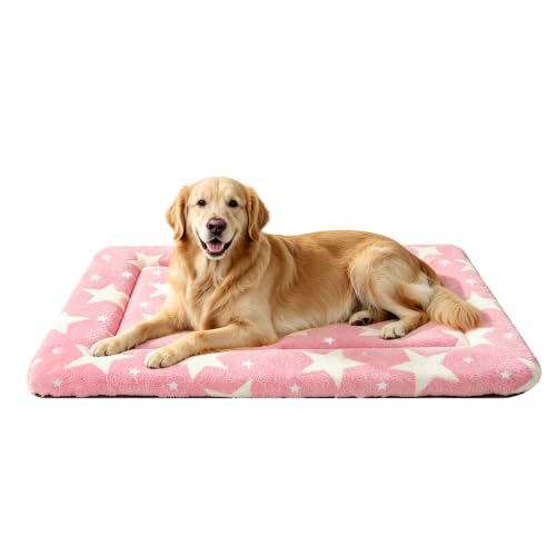 Dog Bed Mat – Soft & Comfortable Dog Kennel Pad for Crate – Durable Crate Bed & Mat for Dogs & Cats – Ideal for Crate, Kennel, and Home Use，Big&Little Stars Pink：XL(42"*28"*1.5")