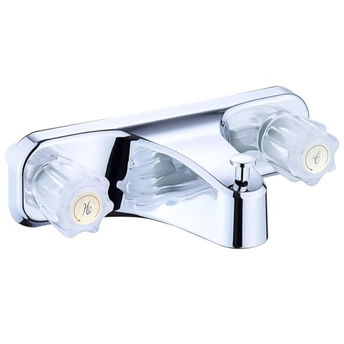 Mobile Home RV Tub Shower Center-Set Faucet 8 inch 2-Handle Chrome with Clear Acrylic Handles