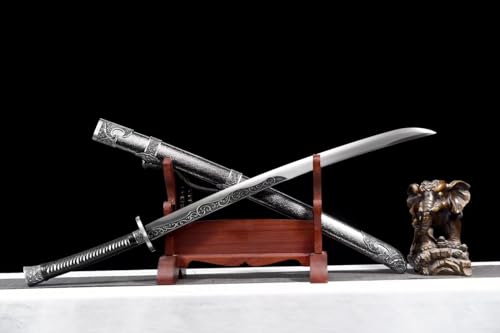 LOONGSWORD Authentic Chinese Plum Blossom Qing Dao Sword-High Carbon Steel Blade, Alloy Fittings,Sword for Men and Women