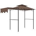 Outsunny 8' x 5' Grill Gazebo, Double Tiered Outdoor BBQ Gazebo with Side Awning, 2 Side Shelves and 6 Hooks for Patio, Deck, Yard, Brown