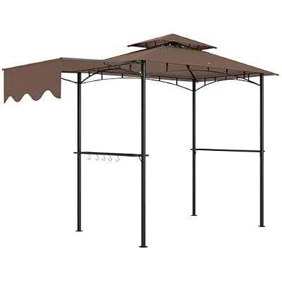 Outsunny 8' x 5' Grill Gazebo, Double Tiered Outdoor BBQ Gazebo with Side Awning, 2 Side Shelves and 6 Hooks for Patio, Deck, Yard, Brown