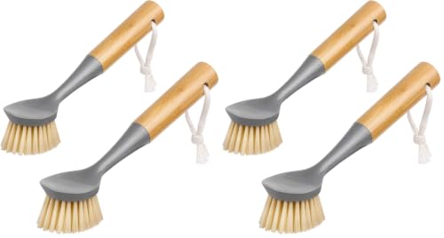 Image of MR.SIGA Dish Brush with Bamboo Handle Built-in Scraper, Scrub Brush for Pans, Pots, Kitchen Sink Cleaning, Pack of 4