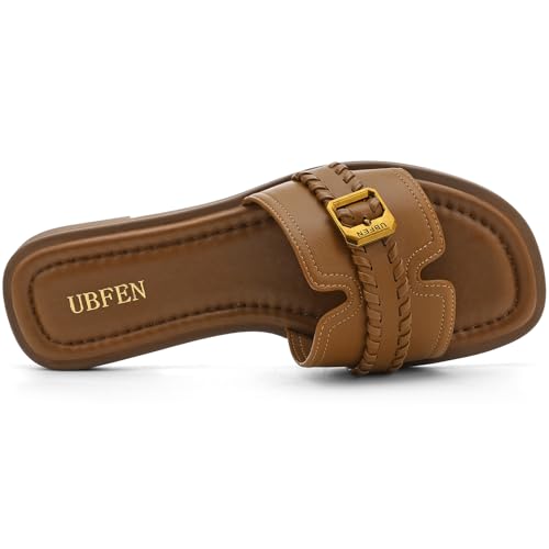 Image of UBFEN Womens Square Toe Flat Sandals Slides Dressy Comfortable for Beach