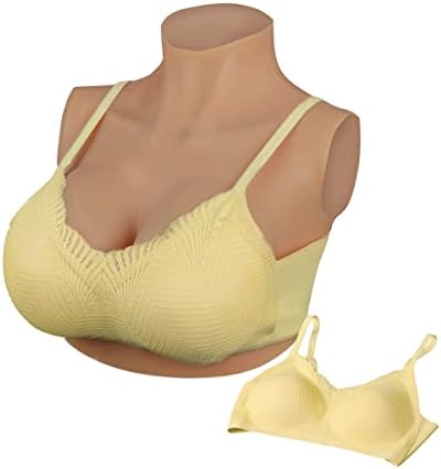 Peikey Breastplate Silicone Breast Forms with Bra B-G CUP Breast Plates for Crossdressers Drag Queen Mastectomy,Brown,Cotton Filler,G CUP