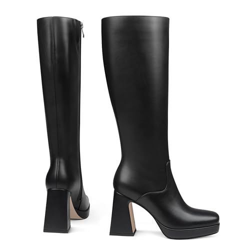 Image of JOY IN LOVE Knee High Boots for Women Chunky Heel Tall Boots | Chunky Block Heel, Square Toe, Side Zipper, Comfortable Daily Long Tall Boots
