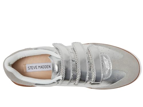 Steve Madden Women's Momentum Sneaker, Silver, 6