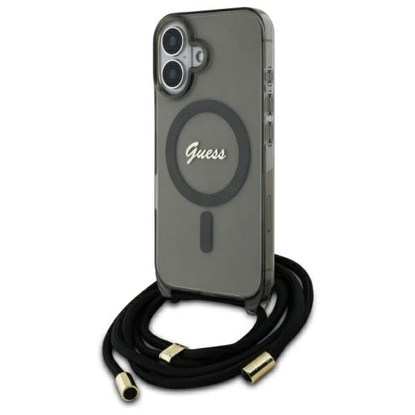 CG Mobile Guess GUHMP16SHCTSGNSK Coque pour iPhone 16 6,1" Noir Bandoulière Script