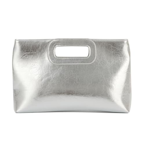 EVEOUT Pochette en Cuir Femmes Clutch Fête Sac à Main de Soirée avec Chaîne élégant Sac à bandoulière pour Mariage Parti(Argent)