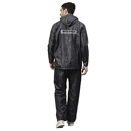 Image of ZEEL Rain Coat for Men Waterproof for Bike Riders with Adjustable Hood along with inner pockets,Waterproof Raincoat with Polyester Jacket,Pants and Carrying Pouch,AW01 Eco-Grey XXXL