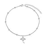 Ladytree Anklet for Women 925 Sterling Silver Animal Beaded Adjustable Foot Stingray Charm Ankle Bracelet Manta Ray Anklets Jewelry