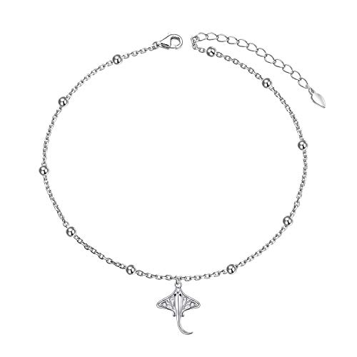 Ladytree Anklet For Women 925 Sterling Silver Animal Beaded Adjustable Foot Stingray Charm Ankle Bracelet Manta Ray Anklets Jewelry #TOP27