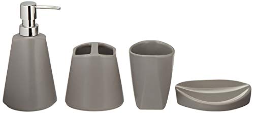 Preisvergleich Produktbild AmazonBasics - 4-teiliges Badezimmer-Zubehörset aus Keramik - Grau