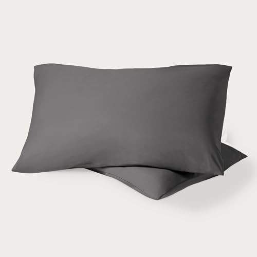 Bare Home 100% Organic Cotton Standard/Queen Pillowcase Set - Crisp Percale Weave - Grey Pillowcases 2 Pack - Lightweight & Breathable (Standard Pillowcase Set of 2, Grey)