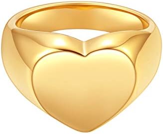 Happiness Boutique Women Chunky Heart Ring Gold Color Signet Ring Stainless Steel Jewelry