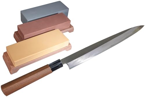 迫田刃物 土佐打刃物 和包丁 黒打ち 包丁 舟行型 牛刀 柳刃 出刃 包丁セット 砥石 ナイフ ([砥石4種セット大]柳刃包丁(白紙2号), 21cm)