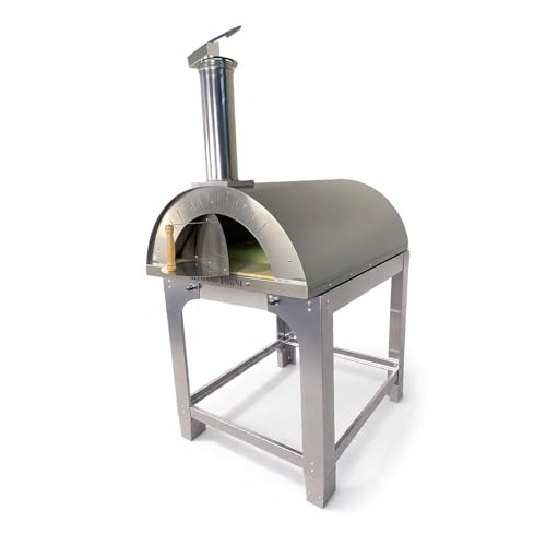 Forno A Legna Da Esterno, Per Pizza, Pane - Alfonso 6 Pizze Full Optional inox con carrello, Camera Di Cottura Diretta In Acciaio Inox E Mattoni Refrattari Alimentari Biscotto 3 cm, Coibentato