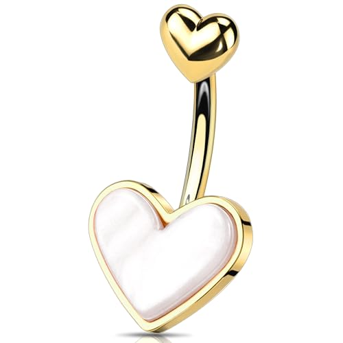Melighting Heart Belly Button Ring 14G Stainless Steel 316L Pink Belly Ring Belly Piercing Opal Gold Belly Piercing Jewelry Navel Ring For Women 10mm