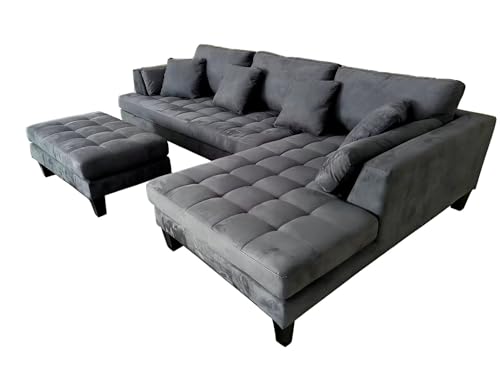 Stendmar 3pc 120" L Shape Removable Cushion Contemporary Dark Grey Microfiber Fabric Sectional Sofa Couch Set S168RDG (Dark Grey, 120" Right Hand Facing)