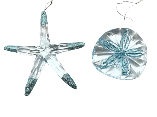 Kurt Adler Blue Starfish and Sand Dollar Shells Christmas Holiday Ornaments Set of 2