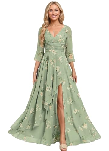 Half Sleeve Mother of The Bride Dresses for Women Long Chiffon Ruffles Elegant Formal Evening Gown with Slit