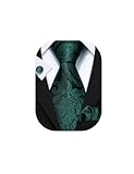 Barry.Wang Men's Paisley Tie Green Silk Necktie Pocket Square Cufflinks Set Wedding Party